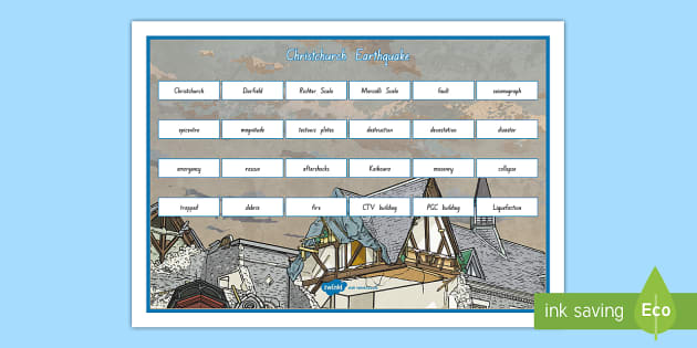 Christchurch Earthquakes Word Mat Teacher Made Twinkl