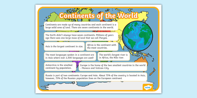 Continents Facts Display Poster Lehrer Gemacht Twinkl