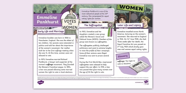 Ks Emmeline Pankhurst Fact File Professor Feito Twinkl