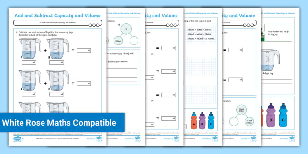 Add And Subtract Capacity And Volume Differentiated Maths Worksheets