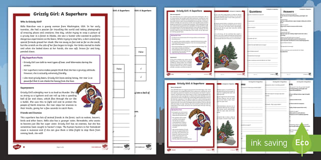 Grizzly Girl A Superhero Differentiated Reading Comprehension Activity