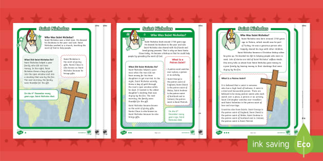 Ks Saint Nicholas Differentiated Reading Comprehension Activity