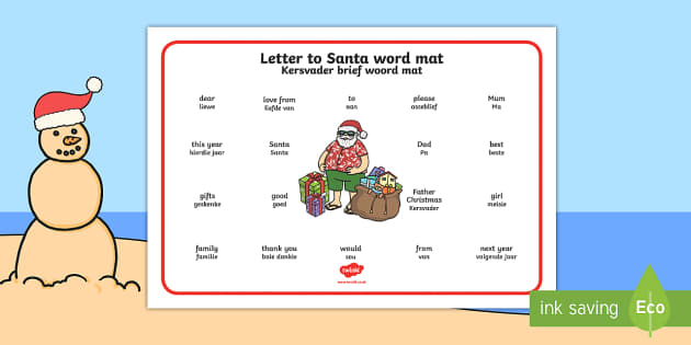 Letter To Santa Word Mat English Afrikaans Letter To Santa 35322 The