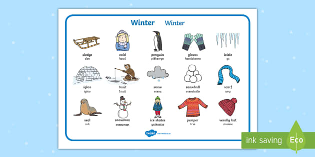 Winter Word Mat English Afrikaans Teacher Made Twinkl