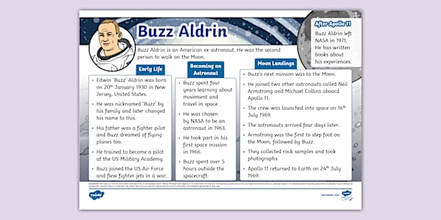 NEW KS1 Buzz Aldrin Fact File Lehrer Gemacht Twinkl