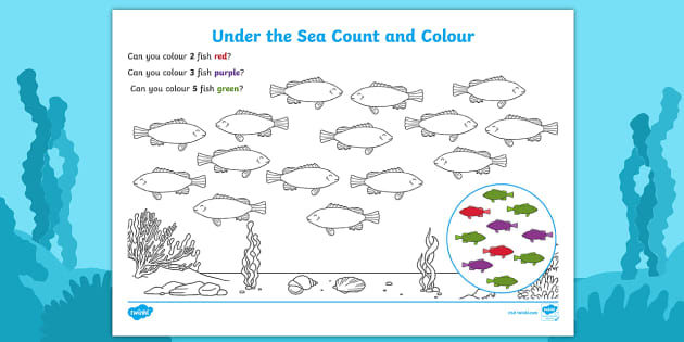 Under The Sea Count And Colour Worksheet Teacher Made