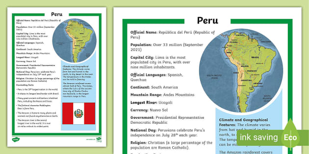 Ks Peru Fact File Hecho Por Educadores Twinkl