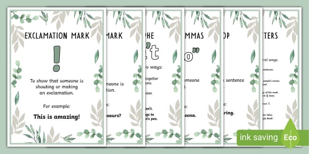 Botanical Themed Punctuation Display Posters English KS2