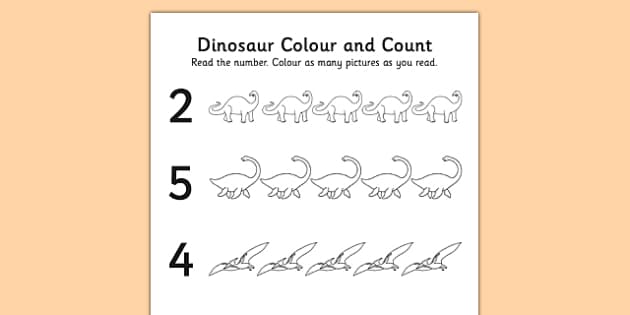 Dinosaurs Themed Count And Colour Sheet Profesor Hizo