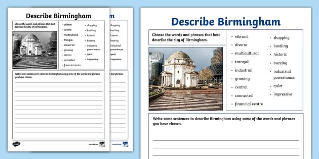 Describe Birmingham Worksheet Profesor Hizo Twinkl