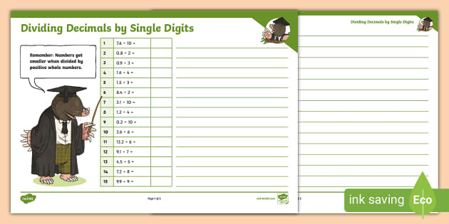 Dividing Decimals By Single Digits Teacher Made Twinkl