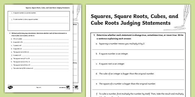 Eighth Grade Squares Square Roots Cubes And Cube Roots Judging