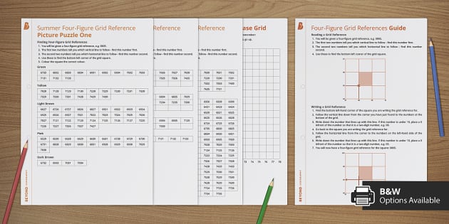 KS3 Summer Four Figure Grid References Picture Puzzles