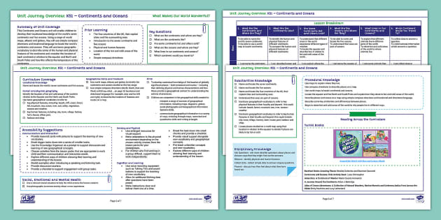 Geo Wonderers Continents And Oceans Year 2 Unit Overview