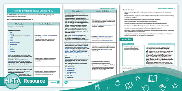 How To Evidence HLTA Standard 17 Hecho Por Educadores