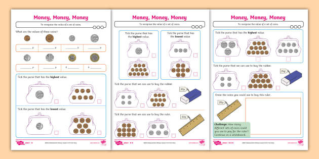 Coin Value Money Year Activity Sheets Teacher Made