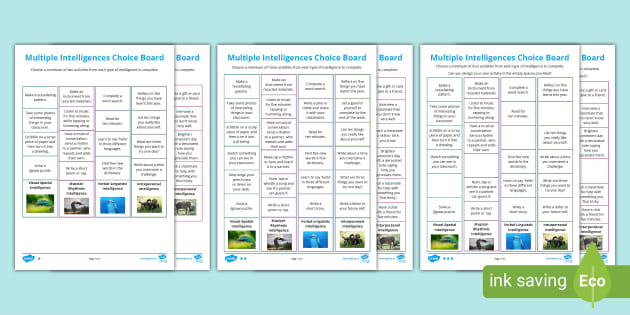 Multiple Intelligences Choice Board Teacher Made Twinkl