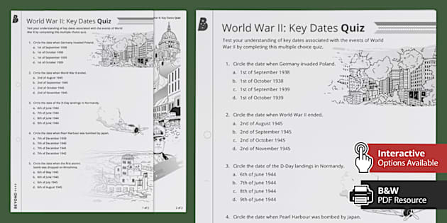 World War II Key Dates Quiz Twinkl