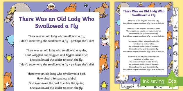 There Was An Old Lady Who Swallowed A Fly Song Twinkl