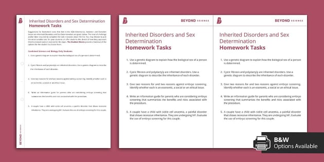 Inherited Disorders And Sex Determination Homework And Revision Tasks