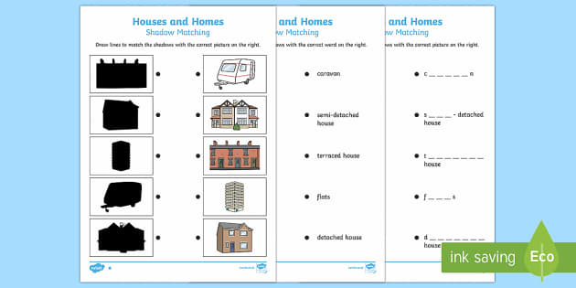 Houses And Homes Matching Worksheet Worksheet Twinkl
