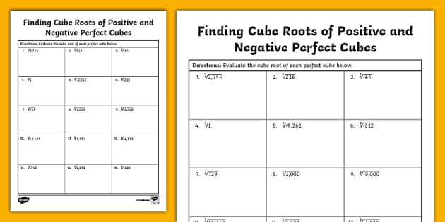 Eighth Grade Finding Cube Roots Of Positive And Negative Perfect Cubes