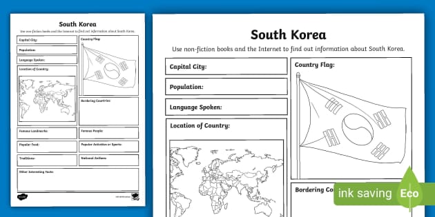 South Korea Fact File Template Teacher Made Twinkl