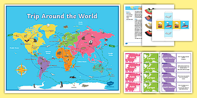 Trip Around The World Board Game Profesor Hizo Twinkl