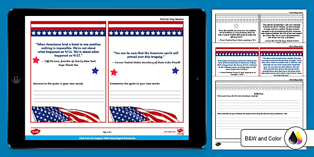 FREE Sixth Grade Patriot Day Quotes Activity Profesor Hizo