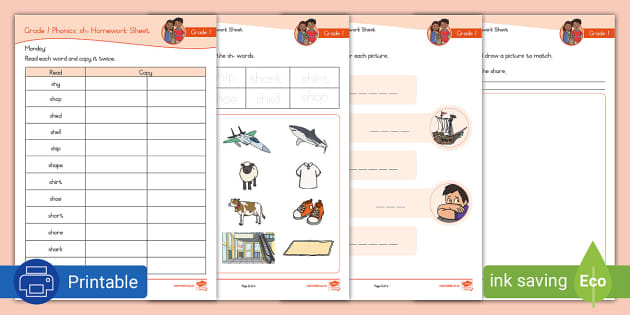 Grade 1 Phonics Sh Homework Sheet Professor Feito