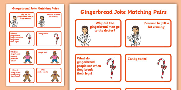 New Gingerbread Jokes Matching Cards Professor Feito