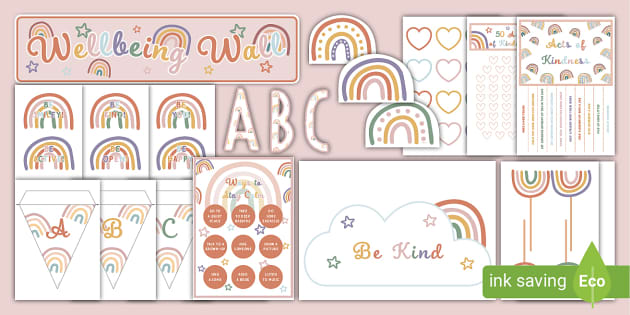 Wellbeing Classroom Display Pack Muted Rainbow Twinkl