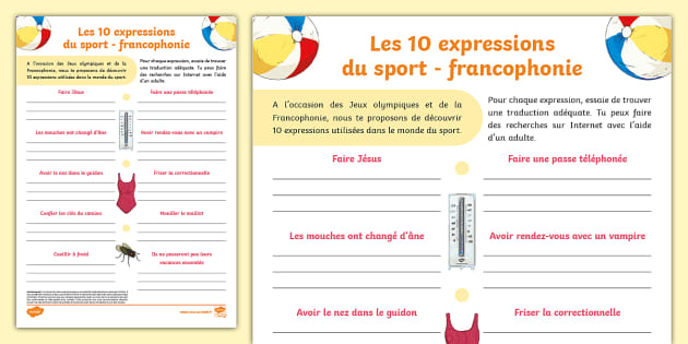 Les Expressions Du Sport Francophonie Twinkl