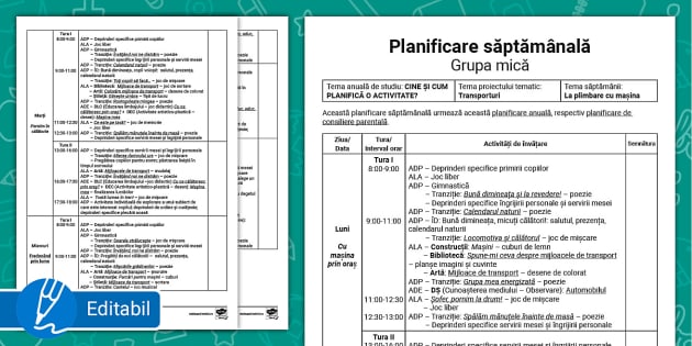 FREE La plimbare cu mașina Planificare săptămânală grupa mică