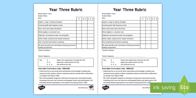 Written Report Rubric Year Three Teacher Made Twinkl