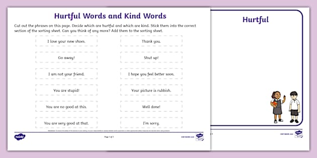 Hurtful Words And Kind Words Activity Twinkl Ks