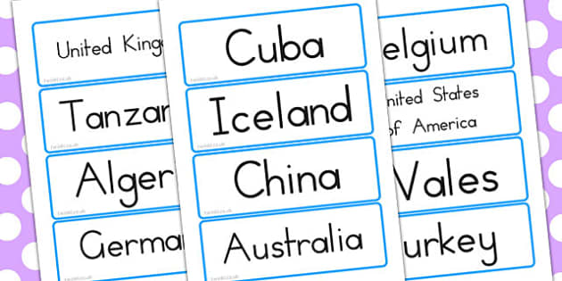 Countries Word Cards Profesor Hizo Twinkl