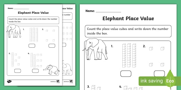 FREE Elephant Place Value Activity Sheet Twinkl