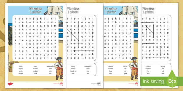 Pirate Word Search English Italian Professor Feito