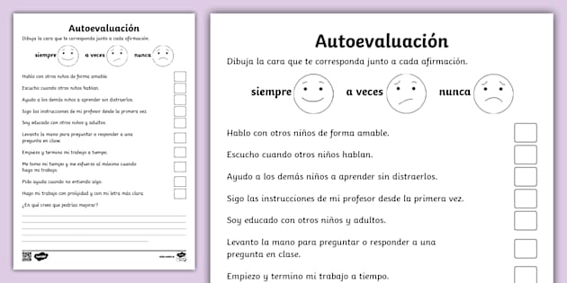 Hoja de actividad autoevaluación Hecho por educadores