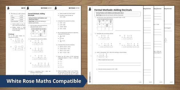 Formal Methods Addition Of Decimals White Rose Maths Compatible