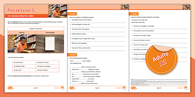 ESL Possessive S Activity Sheet Adults A1 Twinkl