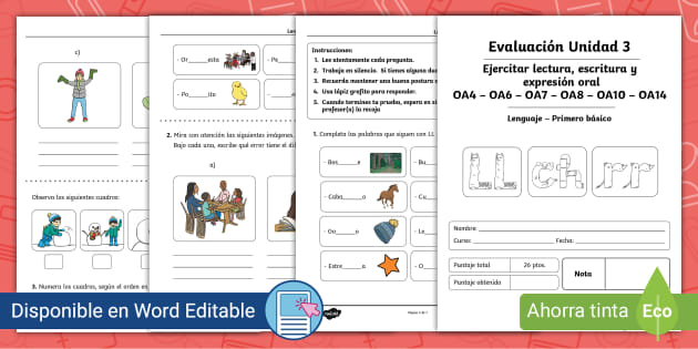 Evaluación 1 Básico Lenguaje y Comunicación Unidad 3