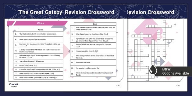 The Great Gatsby Revision Crossword L Enseignant A Fait