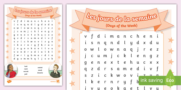 French Days Of The Week Word Search Teacher Made