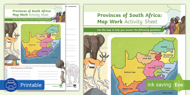 Provinces Of South Africa Map Work Activity Sheet