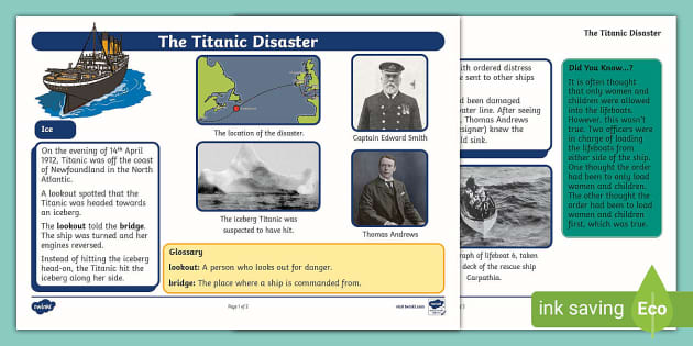 Free Ks Titanic Disaster Fact File Professor Feito