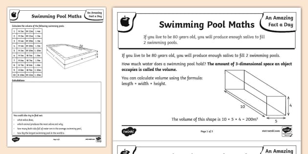 Swimming Pool Maths Worksheet Worksheet Twinkl