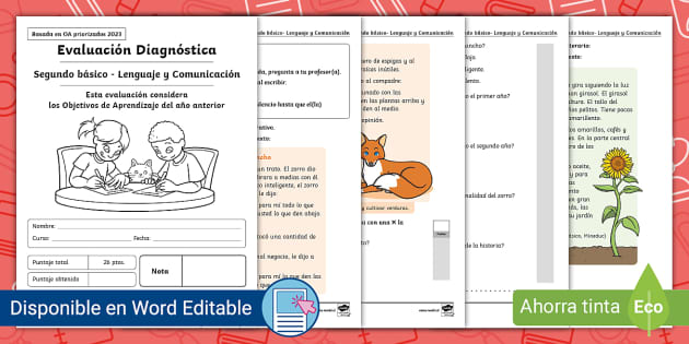 Prueba de diagnóstico Lenguaje Segundo Básico Twinkl