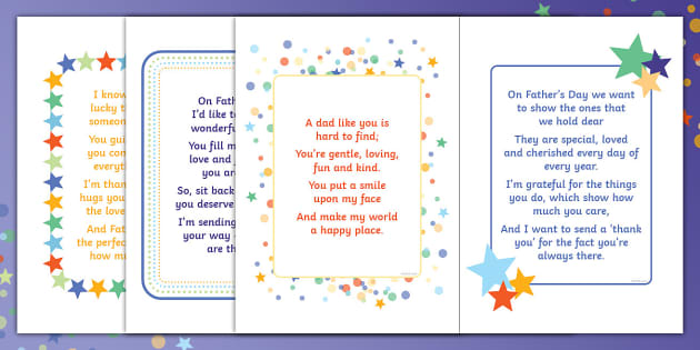 Father S Day Rhyming Greetings Card Inserts Lehrer Gemacht